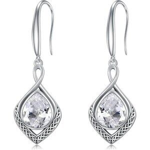 02-April BIrthstone Celtic Knot Filigree 925 Silver Infinity Earrings